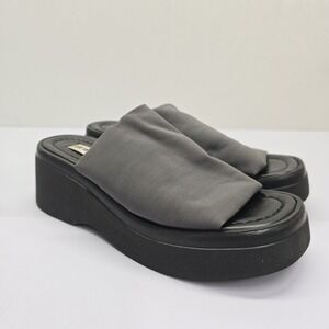 Steve Madden Vintage 90s Grey Fabric Chunky Platform Wedge Slide Sandals